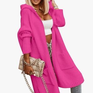 Women's Pink Hooded Sweater Cardigan